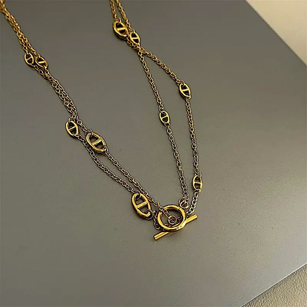 Multilayer Gold Plated Pig nose Necklace Bracelet Set Stainless Steel - Picture 13 of 15